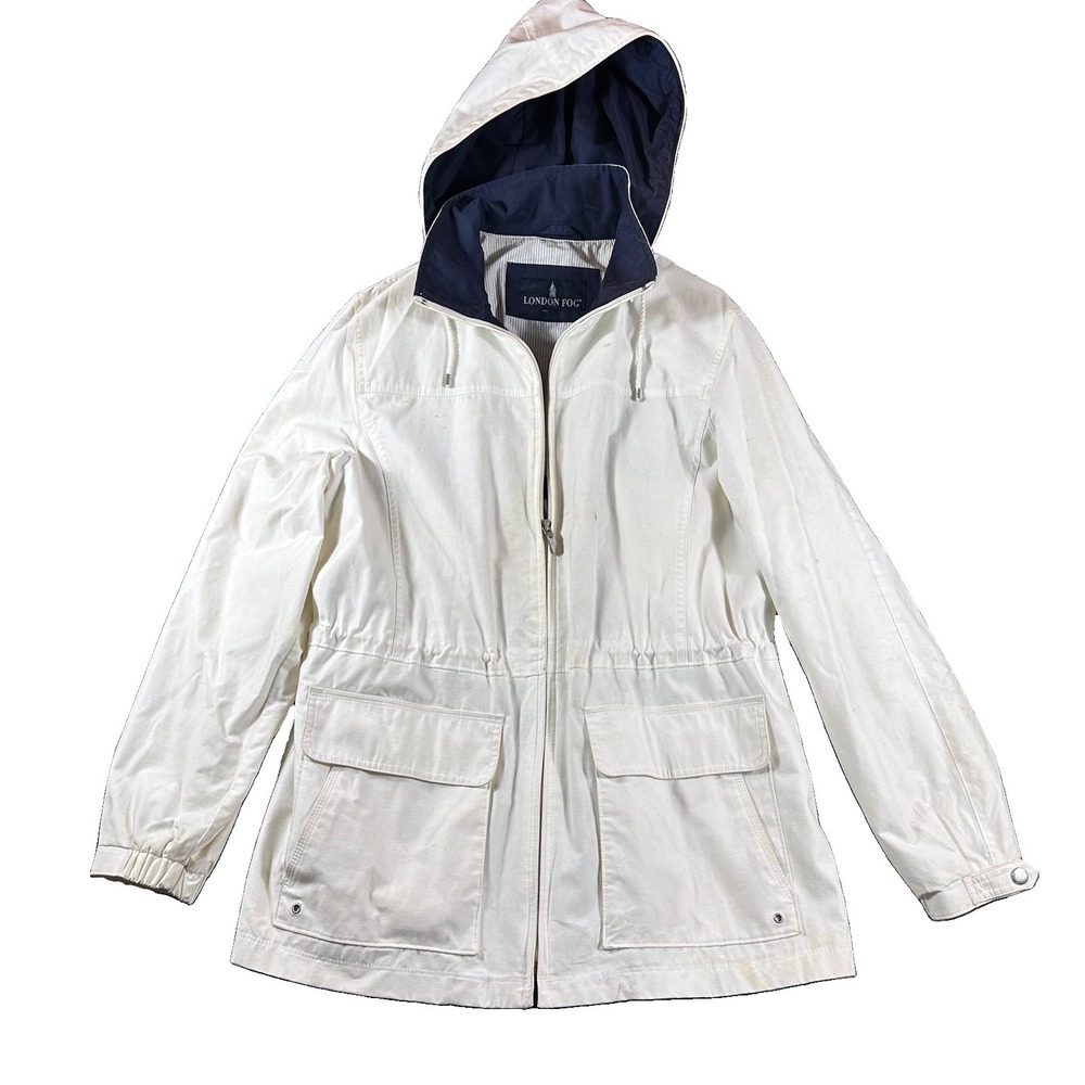 Vtg London Fog Hooded Canvas Barn Chore Work Coat Jacket Lined Women's XL Barn